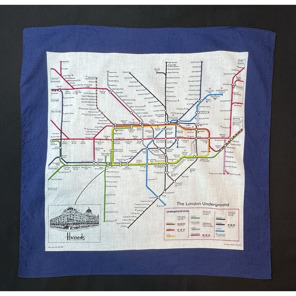 Herrods  The London Underground 20" X 20" Cotton Handercheif Collectors Item